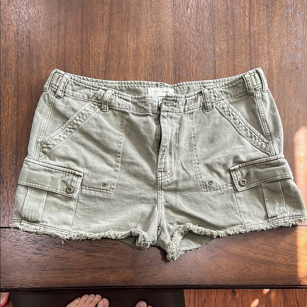 Lucky Brand Green Cargo Shorts with Distressed Hem